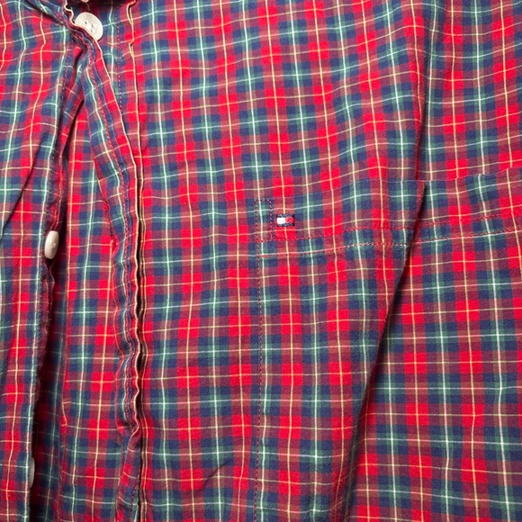 Vintage Tommy Hilfiger Men's Short Sleeve Red Checkered Button Down Shirt Size L - Picture 2 of 5